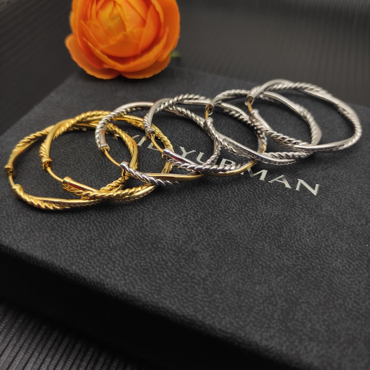 David Yurman Twisted Hoop Earrings with Diamond Accents